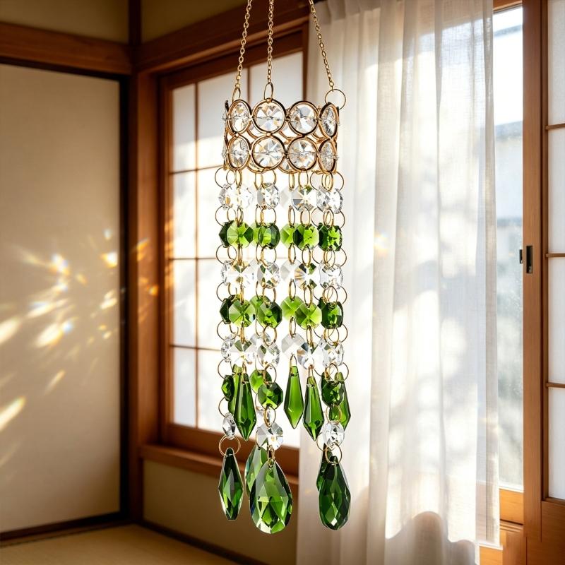 Hanging Crystal Pendants Garden Suncatchers Wind Chimes Rainbows Prisms Crystal Chain for Window Drop Bells