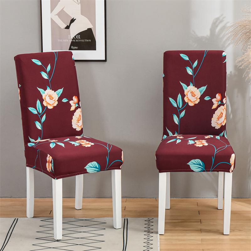 Wine Red Printed Chair Cover Vibrant Colors Stain-Resistant Dust-Proof Seat Cover Minimalist Fashion Hotel Home Chair Protector