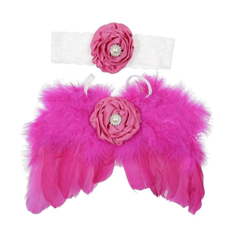 

Infant Angel Costume Wing & Headband for Photography Skin Friendly Baby Outfit Newborn Photo Shooting Props Clothes 2PCS гарячі рожевого кольору