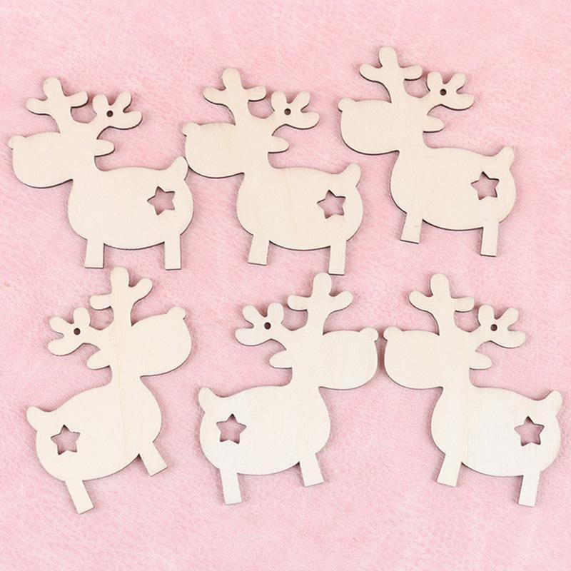 (10pieces/bag)7.94x8.33CM Christmas Elk Wooden Decorative Pendant New Year Room Matching Atmosphere Photo