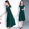 Women's Summer A‑Line Dress Short Sleeve Solid Color Midi Dress With Tie Waist Korean Slim Casual Dress