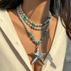 Exaggerated Gravel Starfish Multi-layer Necklace Female, Personalized Beach Vacation Lava Star Item