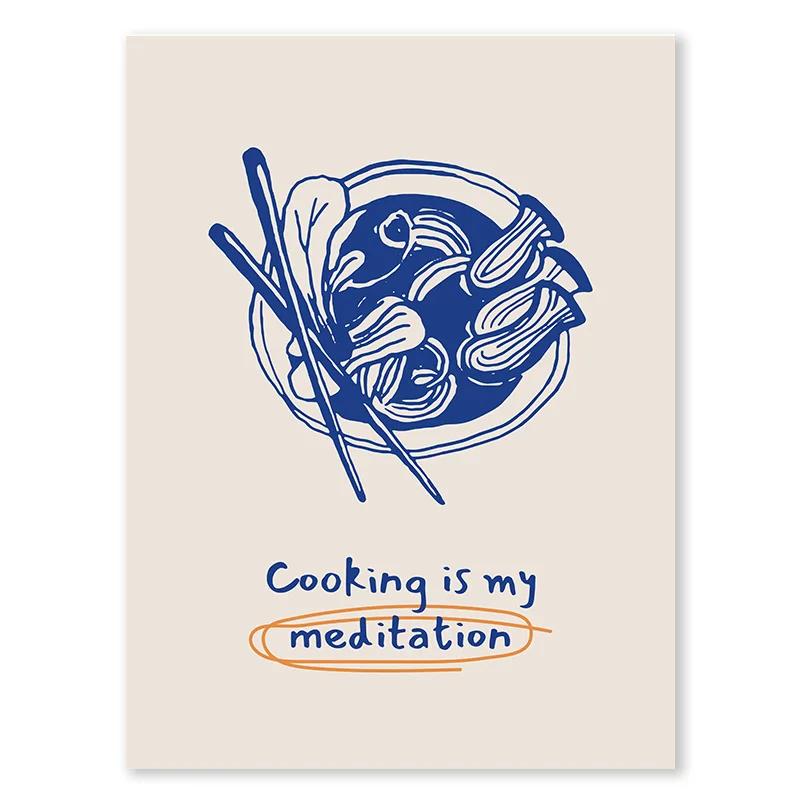 Modern Kitchen Wall Art Blue Tone Dessert Canvas Painting Dining Room Cooking Lovers Food Art Poster Living Room Home Decoration