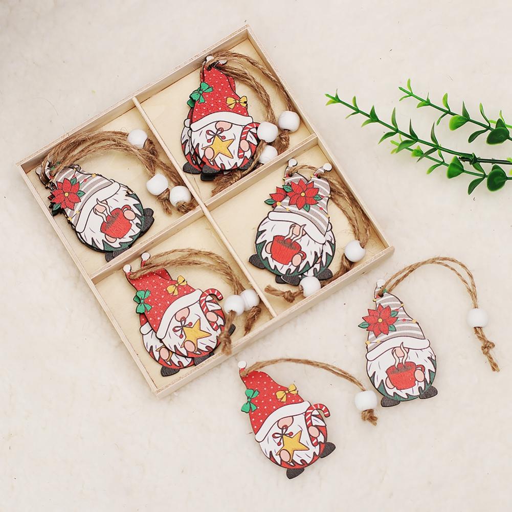 Christmas Gnome Hanging Ornaments Santa Doll Wooden Hanging Craft Ornaments for Xmas Tree Decor Holiday Party 12 Pieces