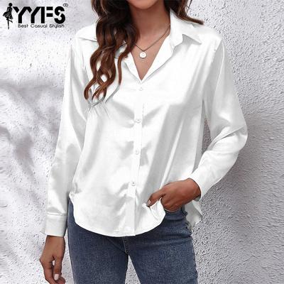 Damenmode, lässig, Sommer, Frühling, einfarbig, langärmelig, Polo-Ausschnitt, Blusen und Hemden