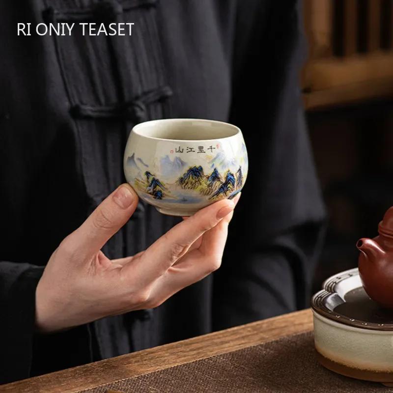 1 Pc Chinese Vintage Ice Crack Glaze Tea Cup Handmade Porcelain Tea Bowl Master Teacup Personal Meditation Cup Teaware 130ml