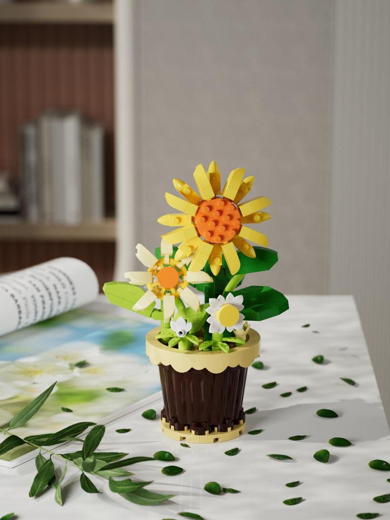 Sunflower & Rose Flower Building Blocks Toy Set for Kids - Assembled & Qixi Gift, Lego Compatible