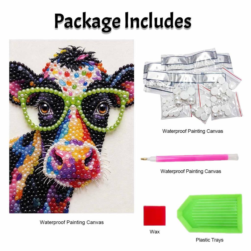 Colorful Cow with Glasses Pearl Painting Kit with Frame Sparkling Bead Canvas Creative Leisure Craft for Wall Decor and Home Gift