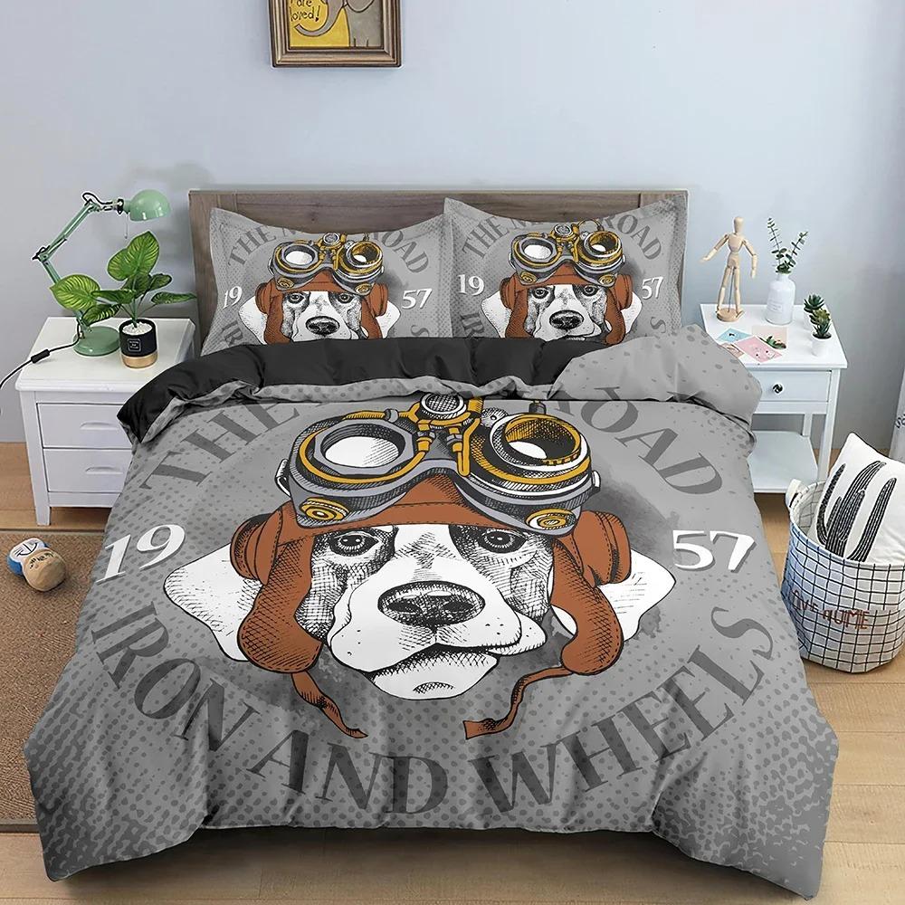 Roztomilá sada ložního prádla pro psy Vzor zvířat Povlak na přikrývku Ložnice Tištěná sada přikrývky s povlakem na polštář Královská Jednolůžková Dvoulůžková Velikost