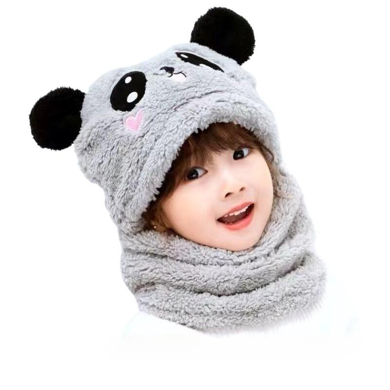 Kids' Winter Hats Boys Girls Scarf Integrated Cute Thick Warm Baby Ear Flap Face Cover
