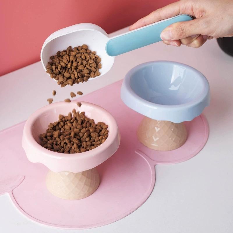 1pc ceramic cat bowl, pet bowl, ice cream bowl, high foot slanted mouth, neck protection, anti knock cat and dog bowl