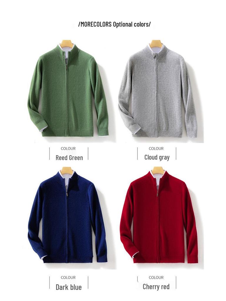 Men's Thick Wool Cardigan - Warm Half-High Collar Knit Sweater for Autumn/Winter