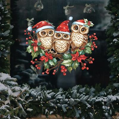 Christmas Owl Window Stickers Branch Owl New Year Static Decal Cute Owl Glass Clings for Winter Party Christmas Decorations 2025