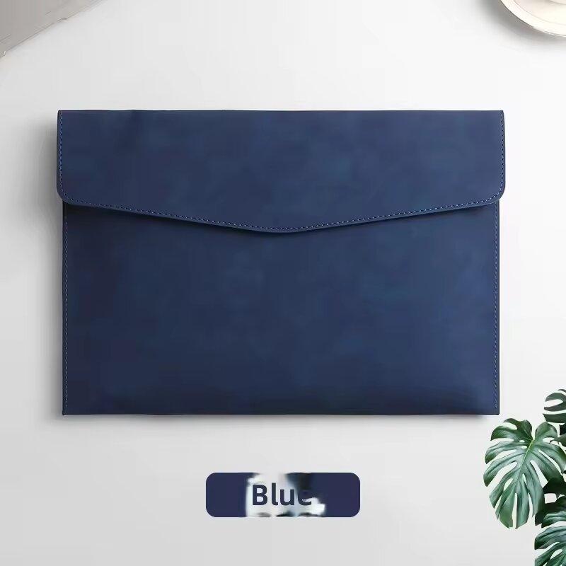 Spot PU Leather A4 A5 Thick Snap Button Waterproof Folder and Folder with logo Printing for Business Storage (Blue,A4)