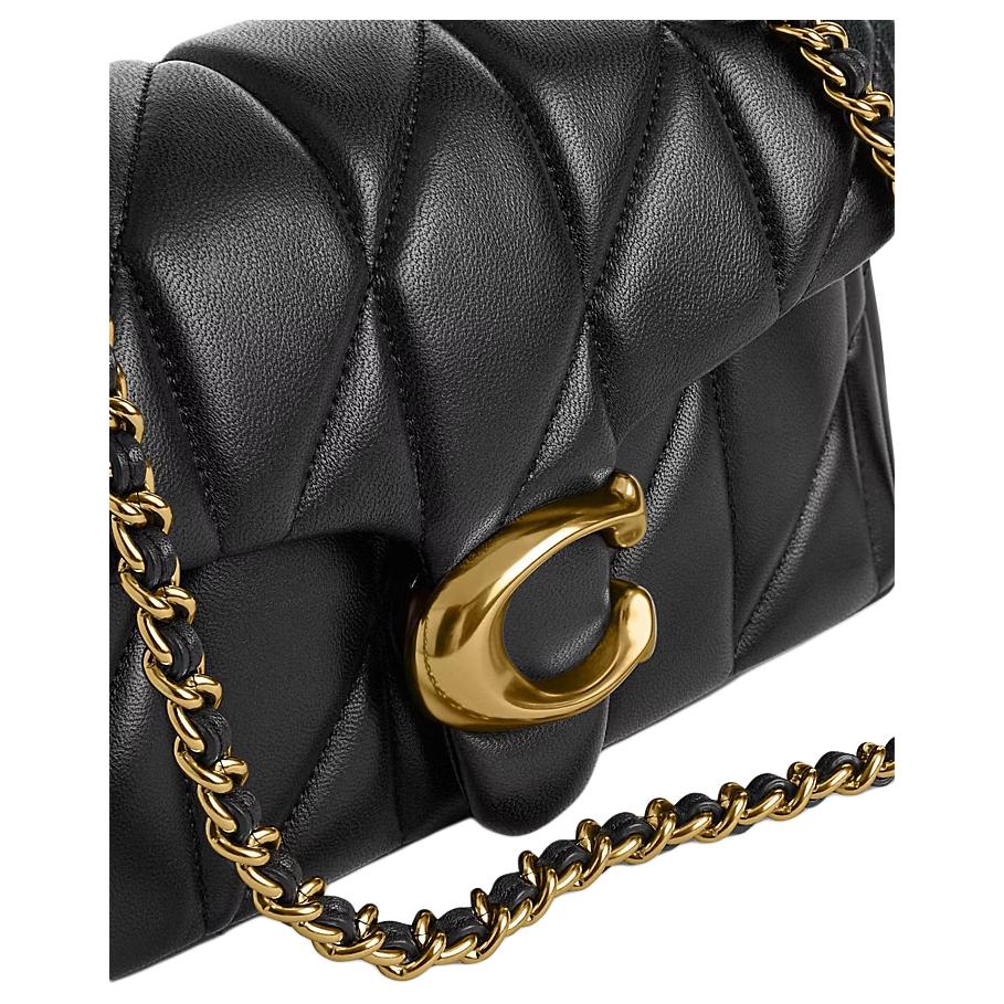 Coach Tabby 20 Striped Quilted Magnetic Closure Logo Flap Leather Pillow Bag Crossbody Shoulder Bag Small Women Bags Black CP149-B4BK