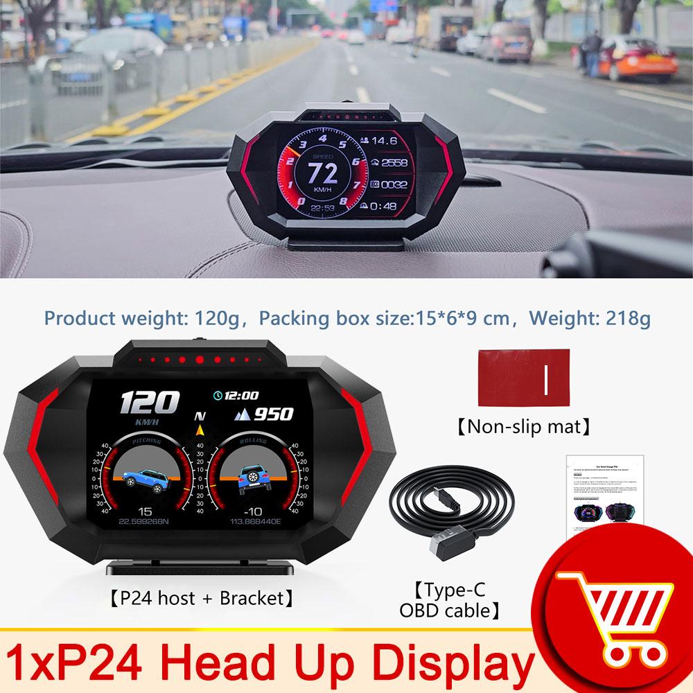 OBD + GPS HUD P24 Car OBD Head Up Display HUD on Board Computer Digital Speedometer Water Temp Fuel Consumption Slope Meter P24