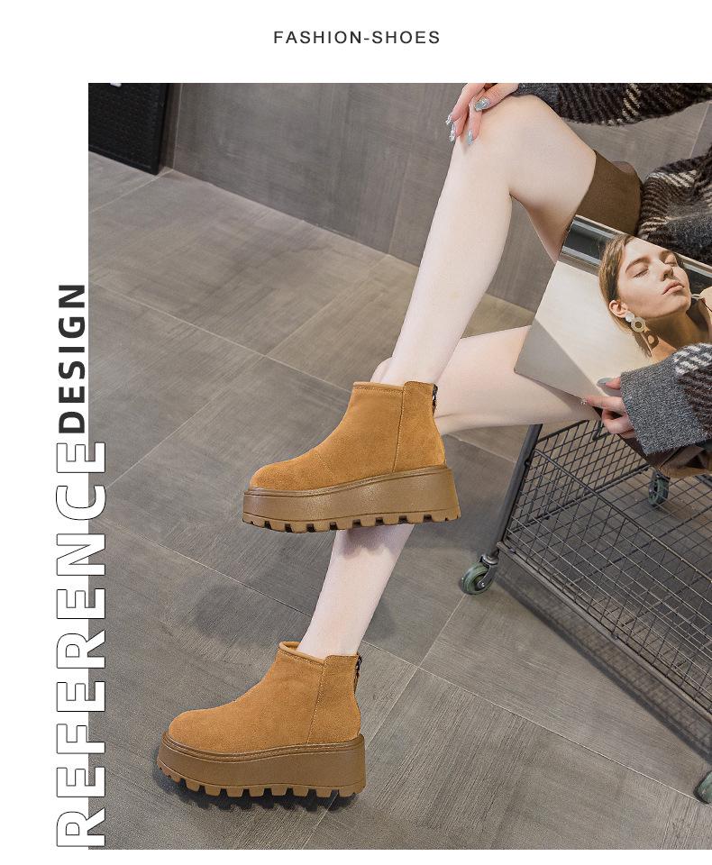 2024 Autumn/Winter Women's Thick-Soled Cow Suede Ankle Boots: Versatile, Height-Increasing, Warm Martin Style