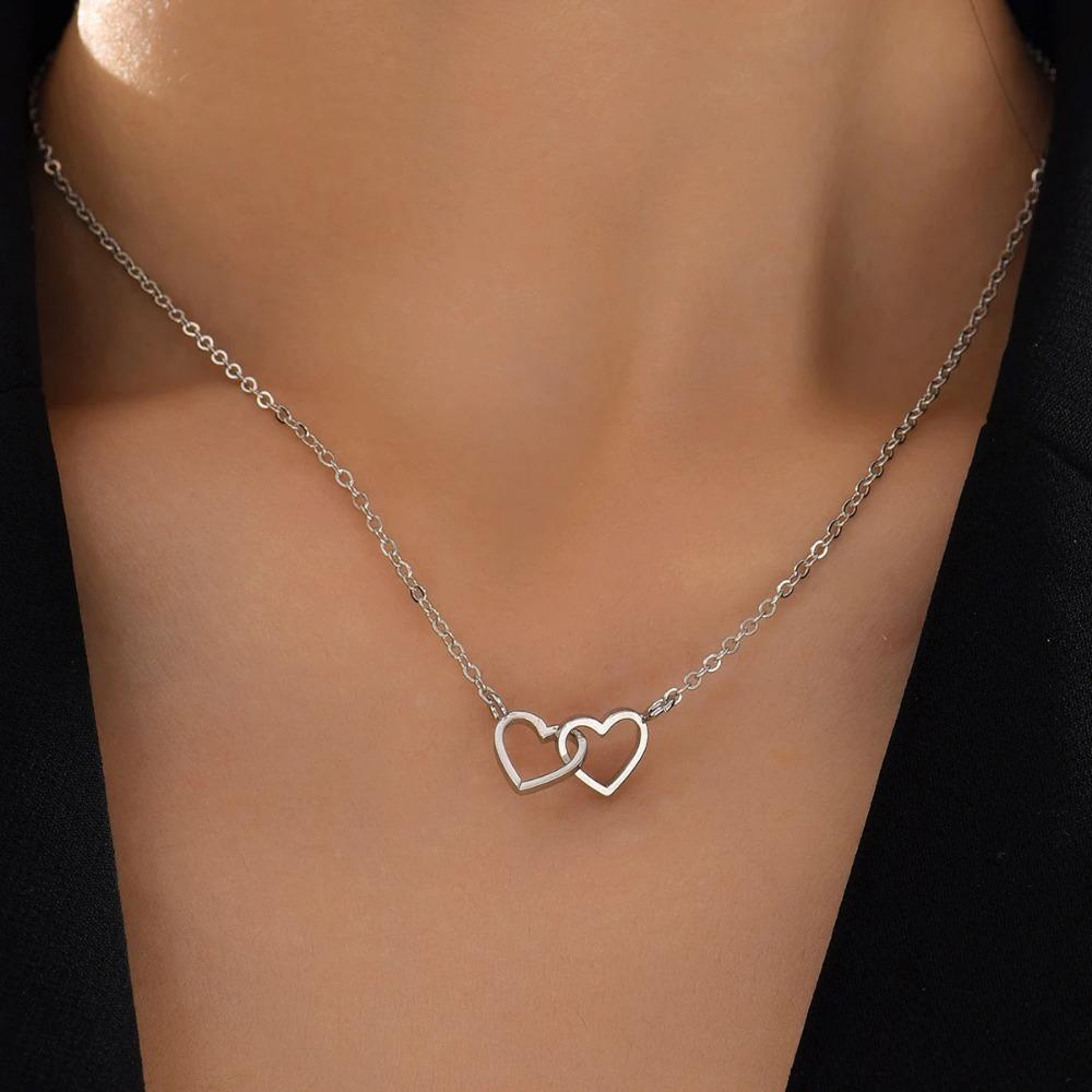 1 Stück Winzige Süße Doppeltes Hohlherz Kettenhalskette Damenmode Liebeshalskette Valentinstag Schmuck für Damen