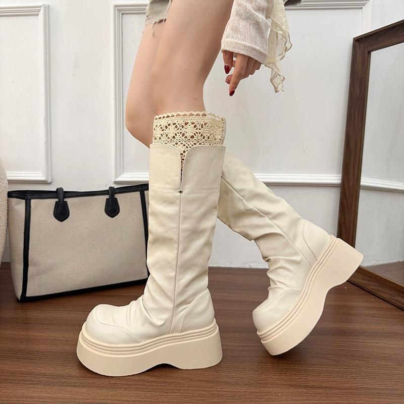 Hottie Krajkové Platformové Dámské Rytířské Vysoké Boty Módní Zvyšující Výšku Boty Dámské Punk Štíhlé Dlouhé Kotníkové Boty De Muje