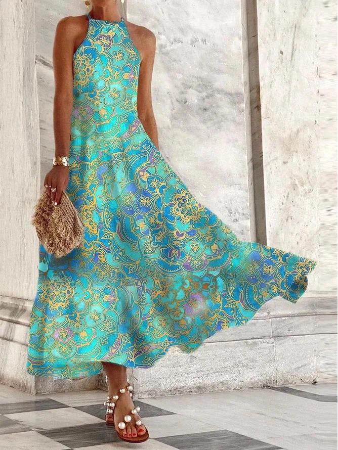 Women's Summer Sleeveless Print Slim Fit Midi Dress