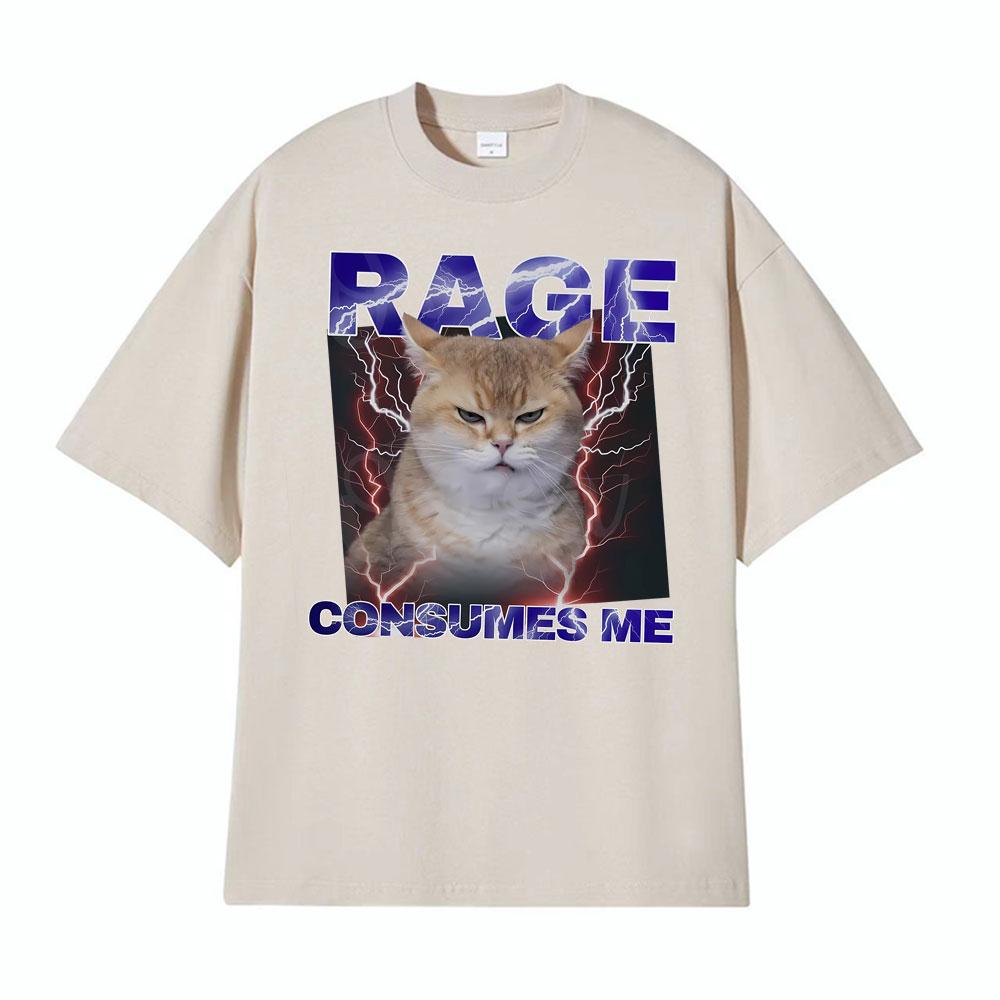 Funny Rage Consumes Me Comfort Angry Cat Meme Graphic TShirts Mens Clothing Vintage Classic 100 Cotton Oversized T Shirt Tops