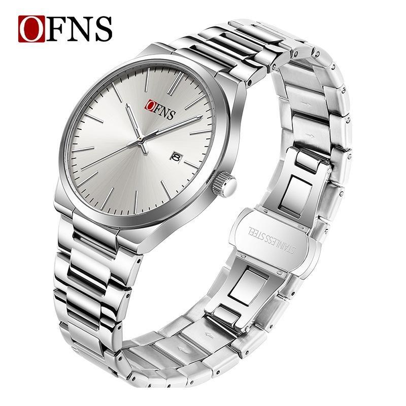 Fashion Mens Womens Watch Outdoor Sports Business Stainless Steel Man Watch Luminous Blue Dial Calendar Quartz Watches for Men+Box