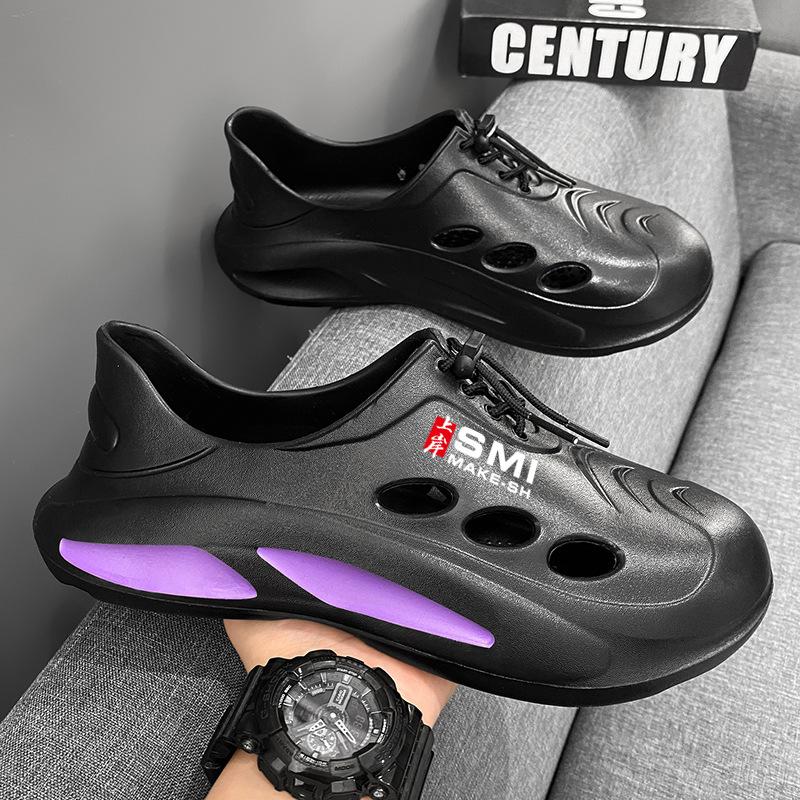 Cool slippers summer hole shoes men's non-slip soft-soled bag head beach shoes men's trendy sandals outdoor wading shoes men's outer wear