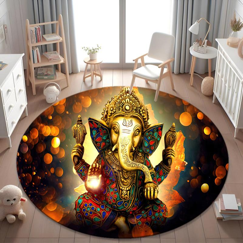 1Pc Elephant Circular Print Rug - home decoration Carpet For Living Room Bedroom Flooring Computer Chair Area Rug