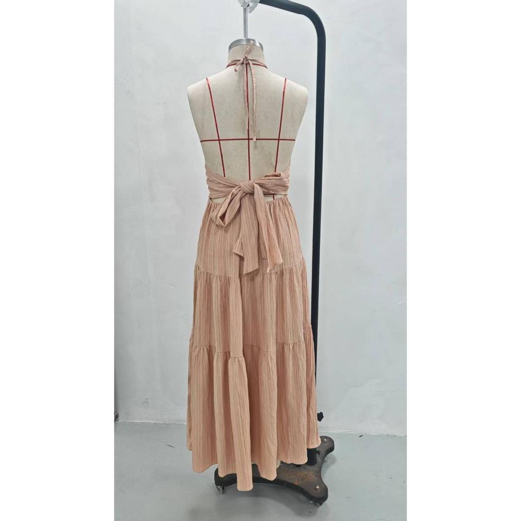 Halter Tie Neck Dress for Women European American Style Cross-border Summer Casual Dress