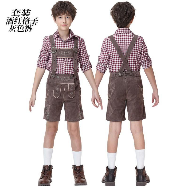 Boys Bavarian Oktoberfest Costume Set Lederhosen Outfit Kids Performance Festival Halloween Stage Wear