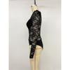 Female Lace Lace Spliced Square Collar Tight Black Bodysuit