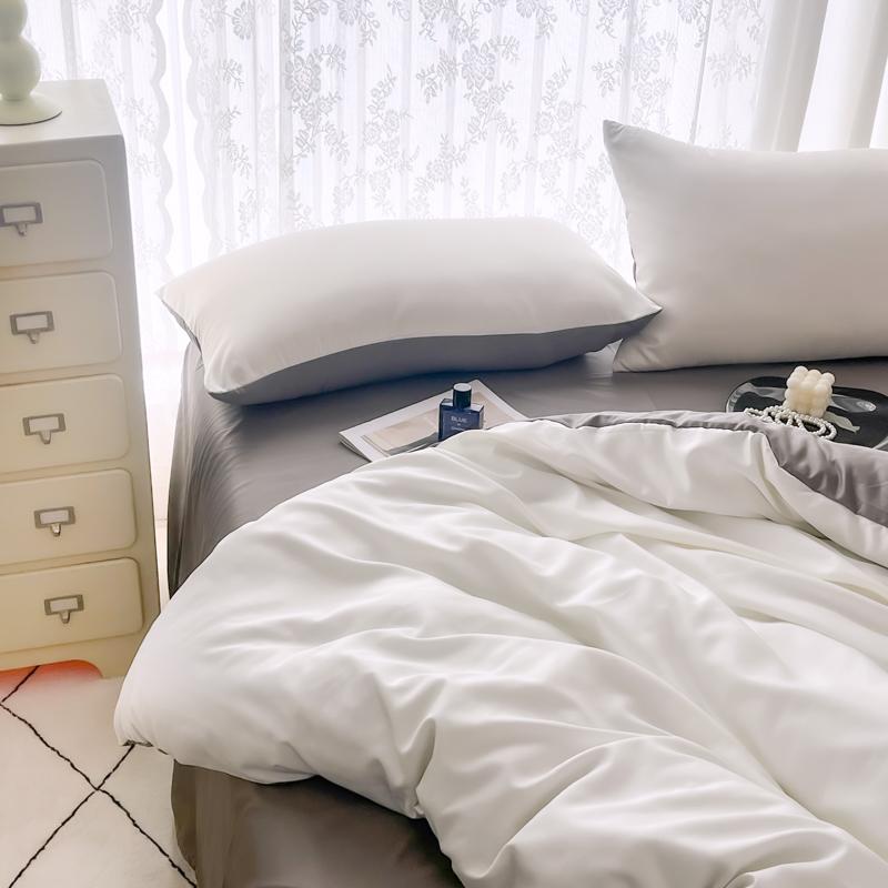 3/4pcs Summer Cool Silk Quilt Set for Bedroom Apartment Solid Color Fashion (1pc Quilt Cover +1pc Bed Sheet +1/2pcs Pillowcase)