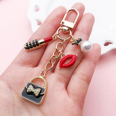 Chic French Keychain: Lipstick, Heels, Lips, and Rose Flower Charm