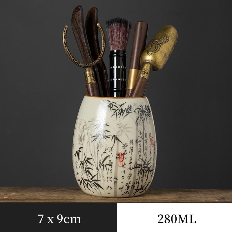 

Черный бамбуковый чайный сервиз Ru Kiln Керамика Чайная церемония кунг-фу Желтые аксессуары Хранение Китайская чайная банка Посуда Пенал для ручек Горшок