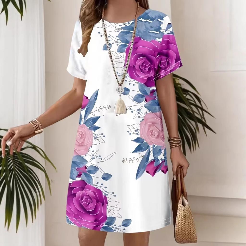 New Dress Women's Digital Printing Geometric Pattern Round Neck Pullover Summer Women's Dress