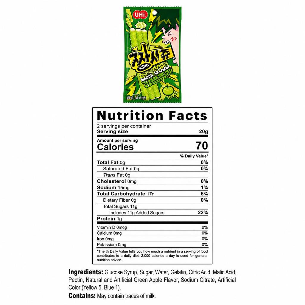 YEM Green Apple Sour Strip Gummy Candy 40g