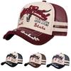 Casquette Trucker Respirante en Maille Usée Légère Confortable Casquette de Baseball Broderie Vintage Motif Vache Chapeau de Soleil Décontracté
