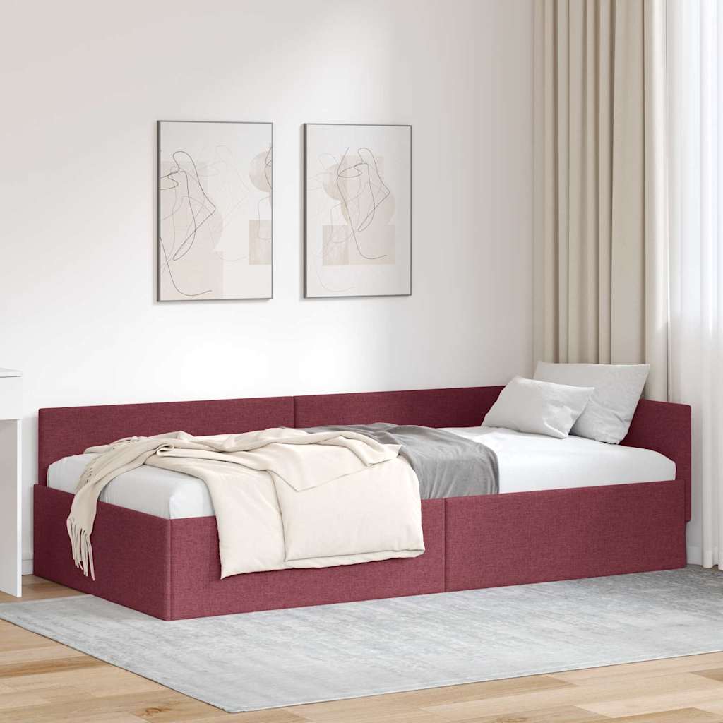L Shaped Bed Frame with Headboard Burgundy 80 Cm X 200 Cm Fabric