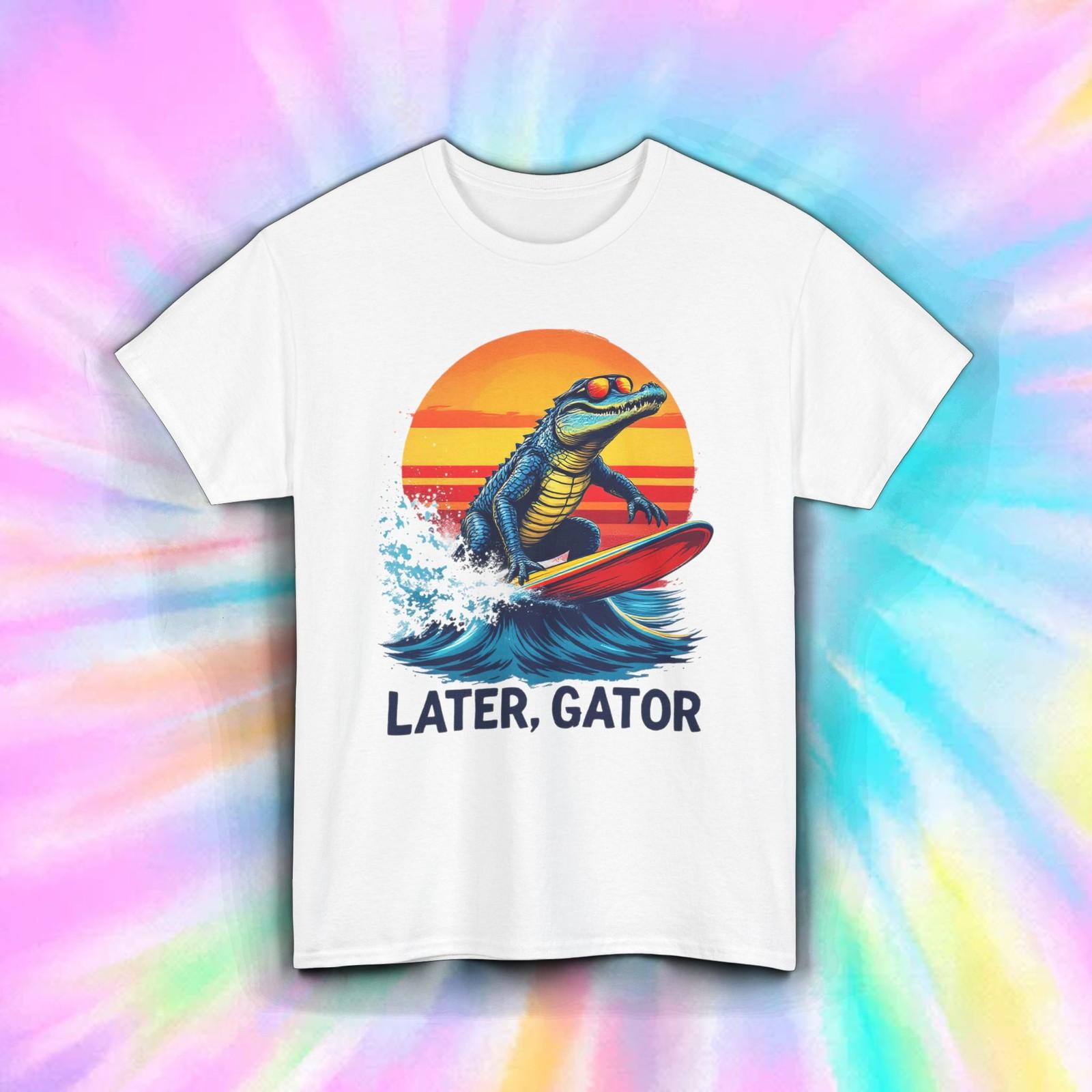 Later Gator Shirt Funny Alligator Surfing Retro Beach Sunset Tee S-5XL S