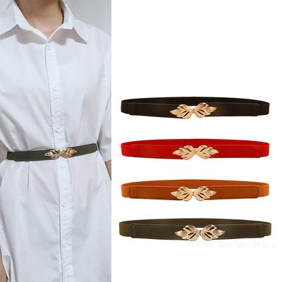 Fashion Leaf Thin Belt Stretch Dress Belt Women Fashion Waist Thin Buckle Waistband for Ladies Belt Decoration Narrow