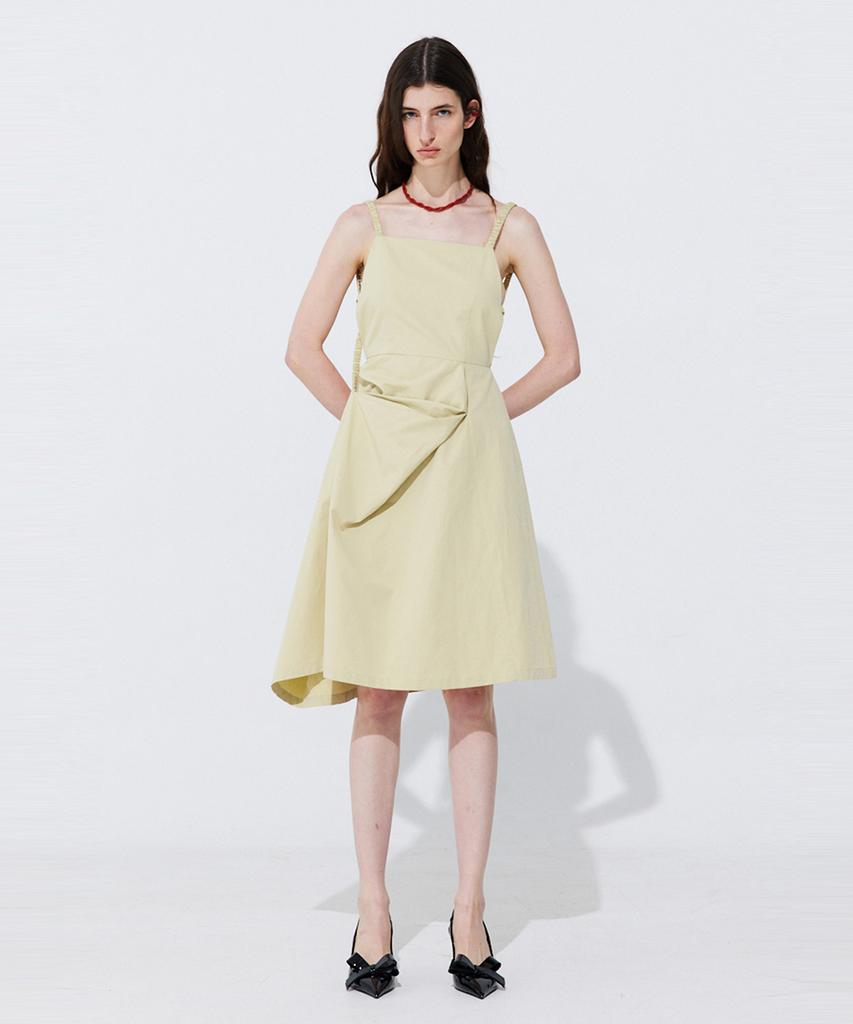 WNDERKAMMER Shirring Back Line Layered Dress_Olive