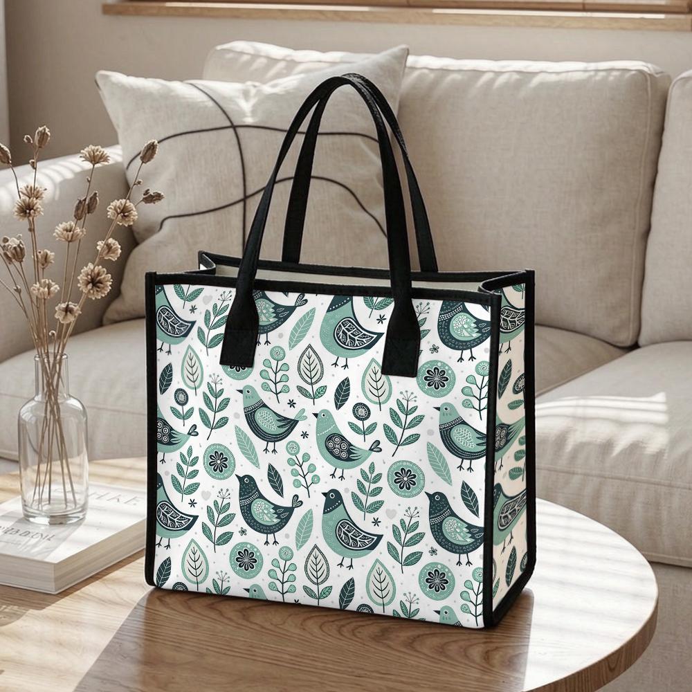 Cute Bird Print Tote Bag Casual Daily Shopping Handbag Lightweight Reusable Shoulder Bag for Women