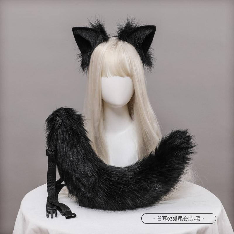 Handmade Fox Ear Headband Tail Set Cosplay Costume Accessory - Soft Plush Animal Ears Kit