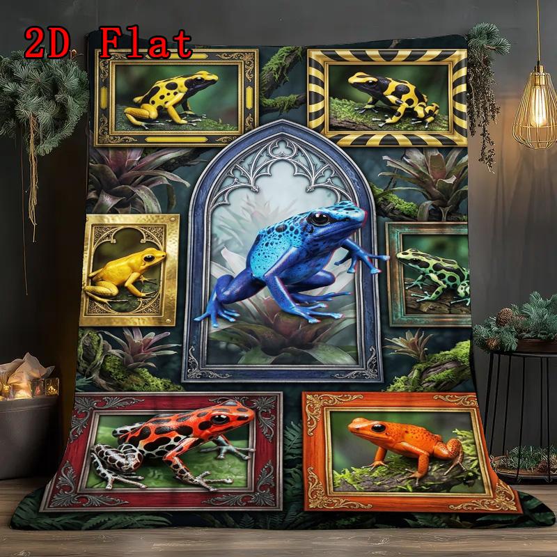 Frog Collection 2D Flat Pattern Flannel Blanket, High Quality All Seasons, Home Decor, Warmth and Comfort, Perfect for Christmas Gifts.