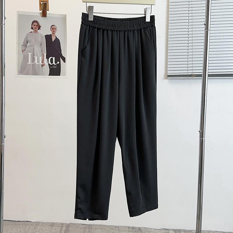 

Premium South Korean Silk Black Skinny High-Waist Stretchy Pants for Women - Plus Size 7XL (suggested weight 105-120 kg) чёрный