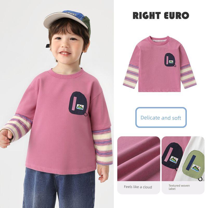 Right European Style Boys' Faux Two-Piece Long-Sleeve T-Shirt 2026 Spring New Spring and Autumn Outfit for Babies and Children, Thin Base Layer