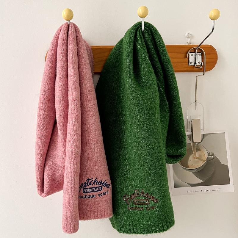 Solid color knitted scarf women's winter wool blended soft waxy scarf men's warm couple style students give gifts