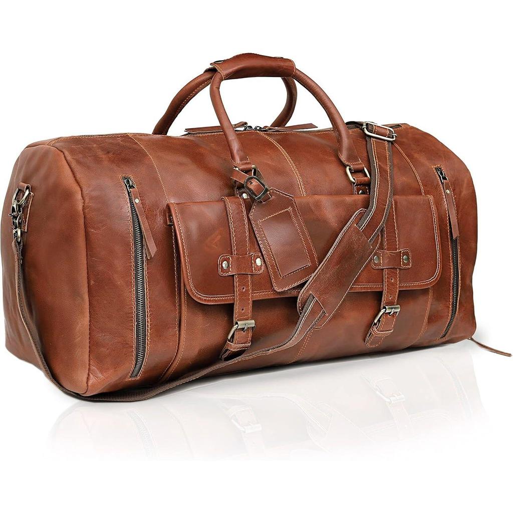 Leather Duffle Bag Handmade Rustic Overnight Weekend Bag for Men, Gym Sports Travel Tote Bag Luggage Carry On Flight Cabin Duffel Bag with Shoe