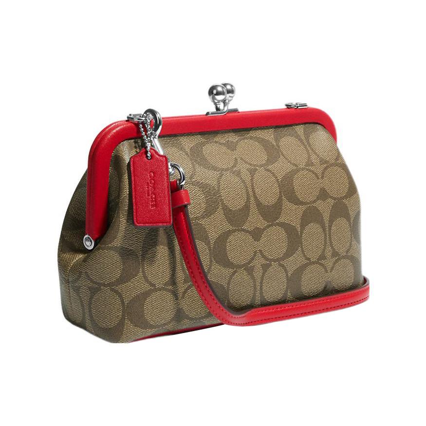 New COACH Kisslock Canvas With Leather Kisslock Bag, Shoulder Bag, Handbag Women's CH512-SVRVB