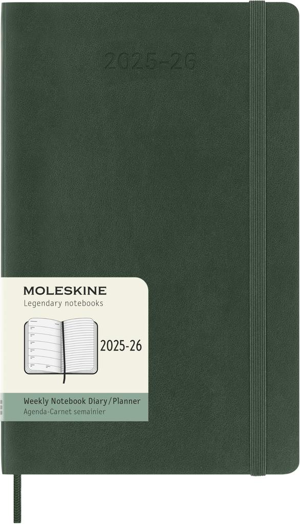 Moleskine 2025 Planner, July Start, 18-Month Weekly Diary, Soft Cover, Large Size (13cm W X 21cm H), Myrtle Green, DSK1518WN3Y26